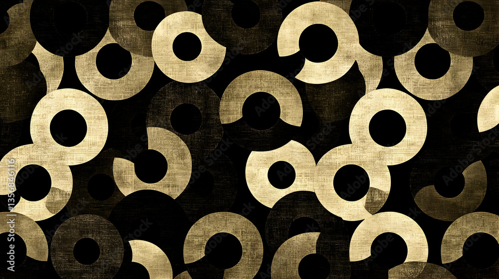Abstract gold circles on black background, design texture