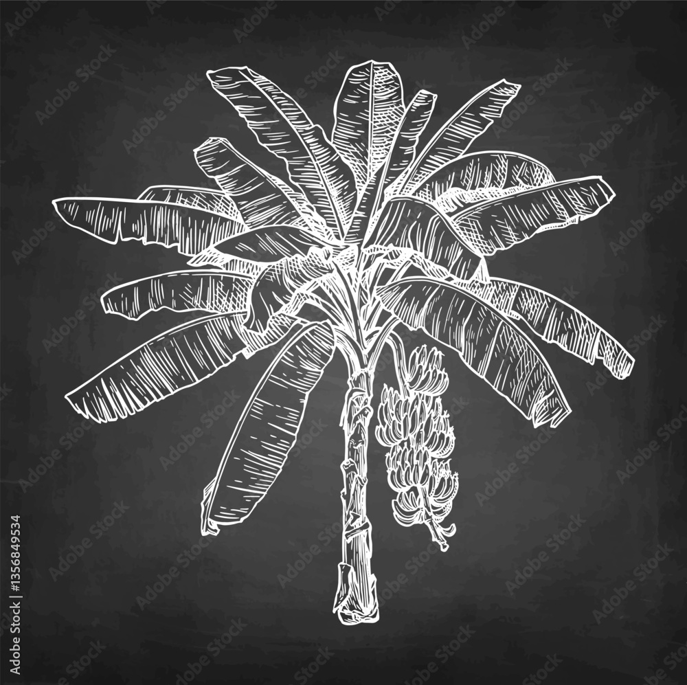 Naklejka premium Banana tree chalk sketch.