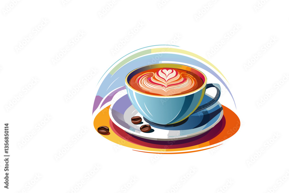 Taza de café con leche aislada sobre fondo blanco con trazado de recorte