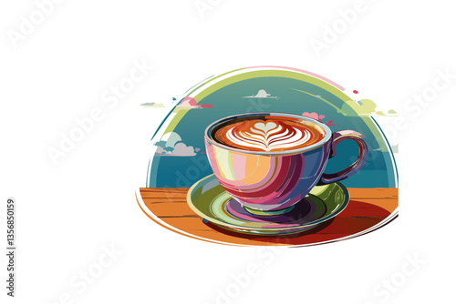 Taza de café con leche aislada sobre fondo blanco con trazado de recorte