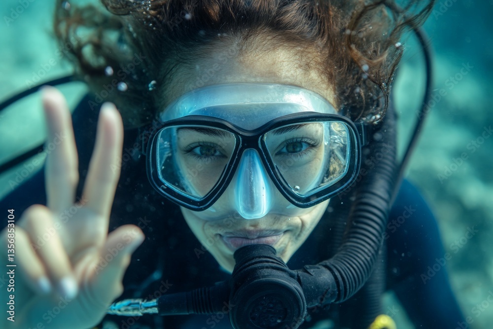 Underwater adventure in a coral reef while scuba diving on a sunny day in the ocean Underwater adventure in a coral reef while scuba diving on a sunny day in the ocean