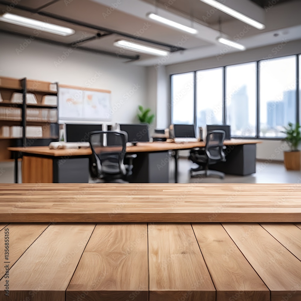 Wooden Tabletop in Modern Office Setting