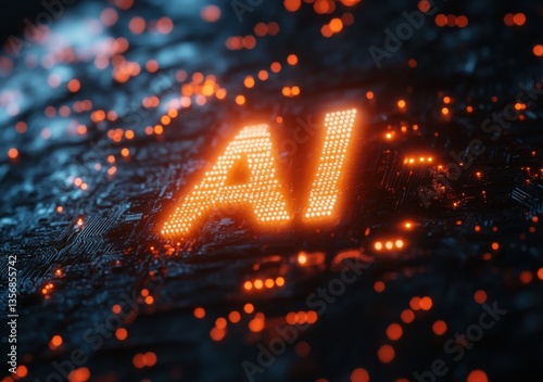 A glowing computer chip with the letters AI on it