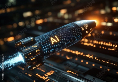 A rocket with the letter A on it is flying through a fiery explosion
