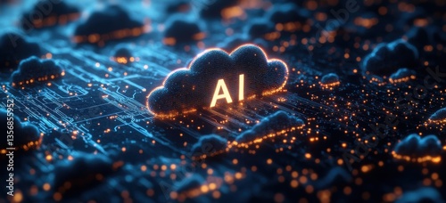 A blue cloud with the word AI on it