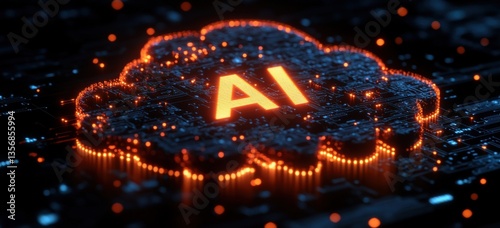 A glowing cloud of computer code with the letters AI on top
