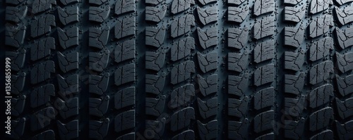 Abstract vector tire background with realistic black tire treads on a textured grey background,  style,  tire
