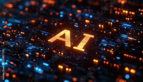 A glowing letter A is surrounded by a blue and orange background