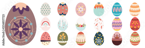 Easter Egg Illustrations Set with Rabbits, Flowers, Carrots and Colorful Patterns