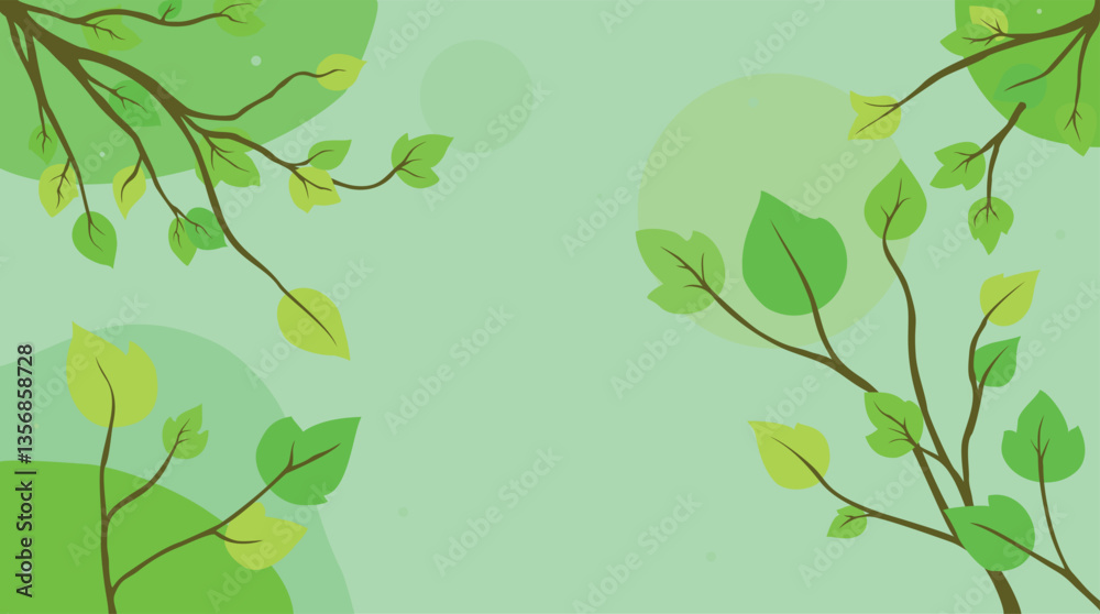 Obraz premium Summer branches with green leaves illustration vector