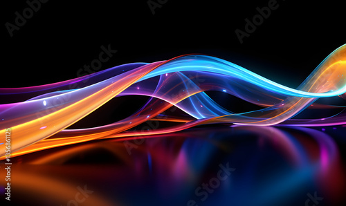 A swirling stream of vibrant, glowing particles forms a dynamic, colorful wave against a dark backdrop
