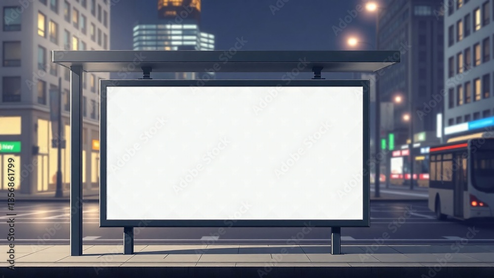 White blank Billboard at bus stop in the city mock up White blank Billboard at bus stop in the city mock up