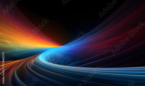 A swirling stream of vibrant, glowing particles forms a dynamic, colorful wave against a dark backdrop
