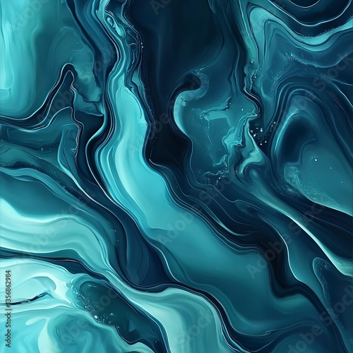Cool teal and navy swirls, sleek and minimalistic with smooth glossy highlights