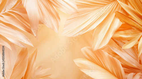 Abstract leaves pattern with golden sunlight in soft ethereal artistic design warm elegant nature concept