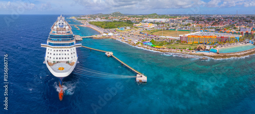 Obraz na płótnie Celebrity Cruise Reflection aerial view docked at Curacao Cruise Terminal in Otrobanda, city of Willemstad, Curacao. w salonie