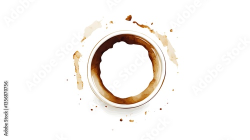 Circular Brown Coffee Cup Stain Isolated on White Background for Design Projects