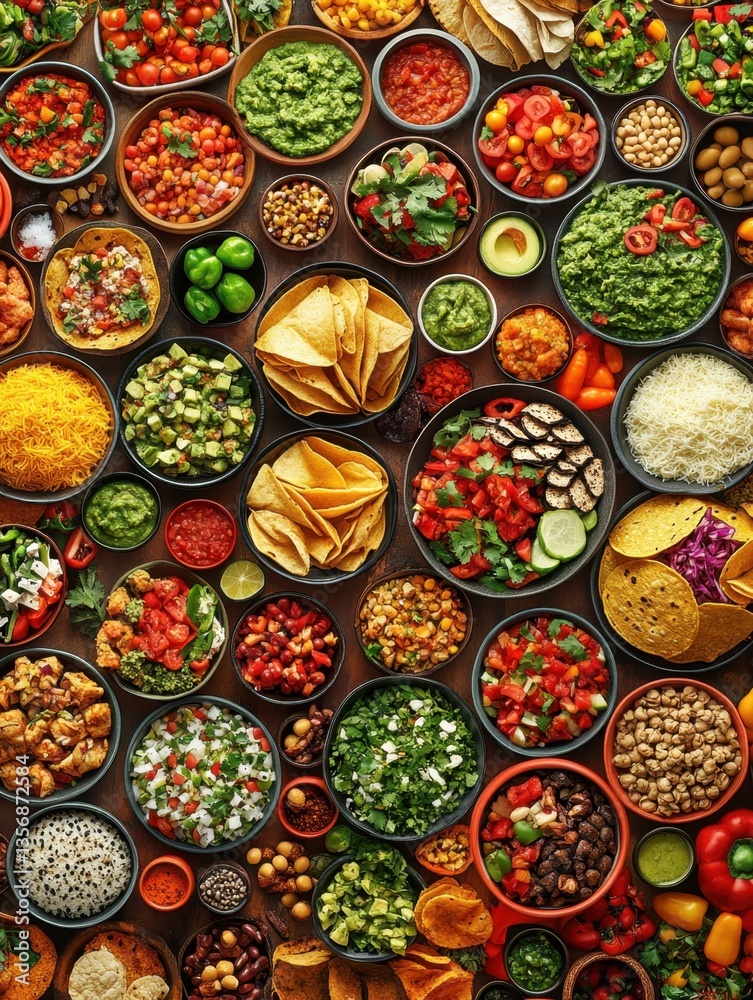 Fototapeta premium Vibrant Mexican Fiesta A Culinary Tapestry of Fresh Ingredients and Authentic Flavors in a Colorful Food Display