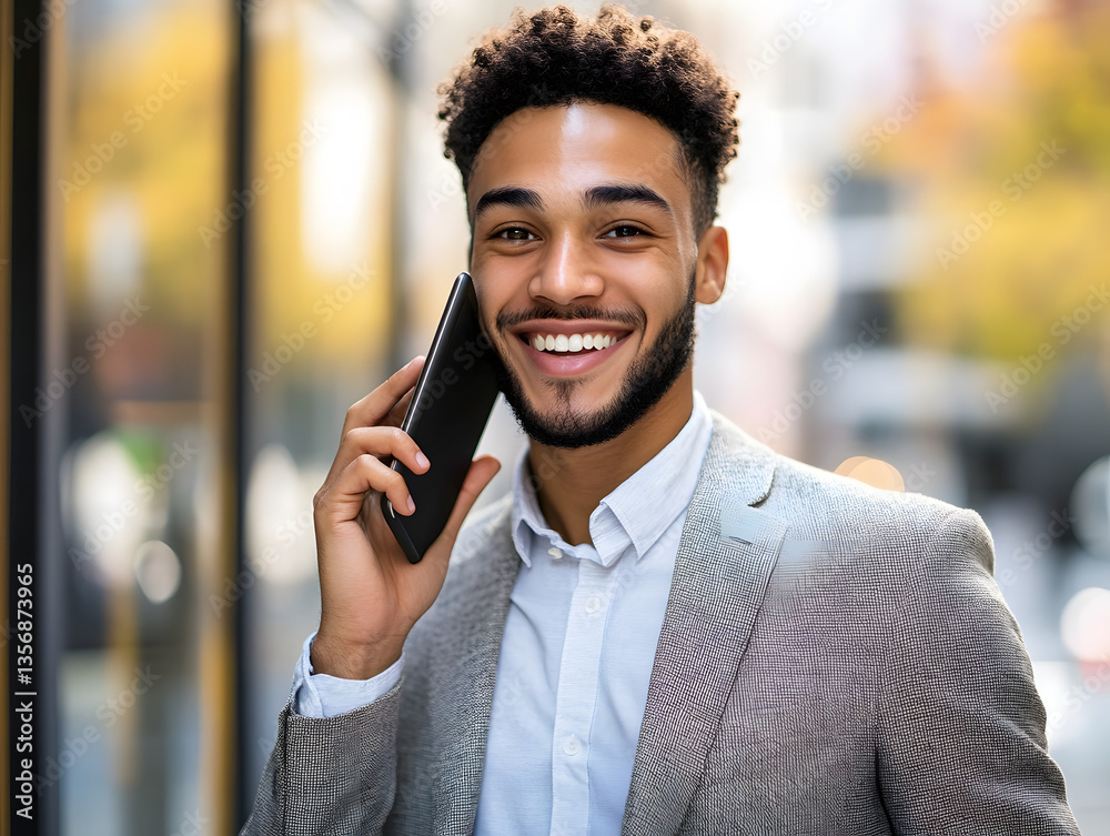 Positive Entrepreneur Engaged in a Phone Conversation