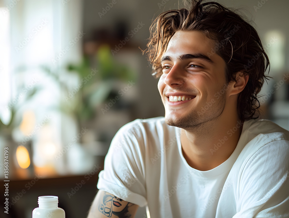 Radiant Confidence: Young Man Enjoying Skincare Routine