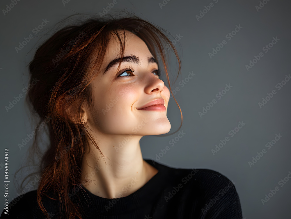 Joyful Elegance: Young Woman Smiling in Studio