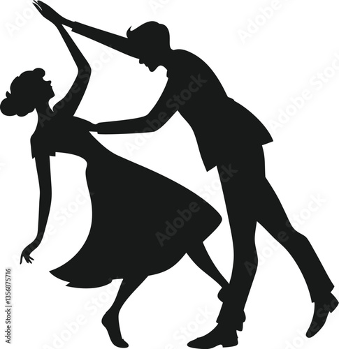 Romantic Couple in Swing Dance Silhouette