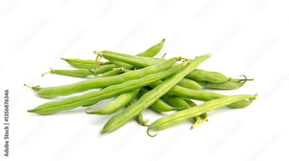Green beans pile isolated on white background Green beans pile isolated on white background