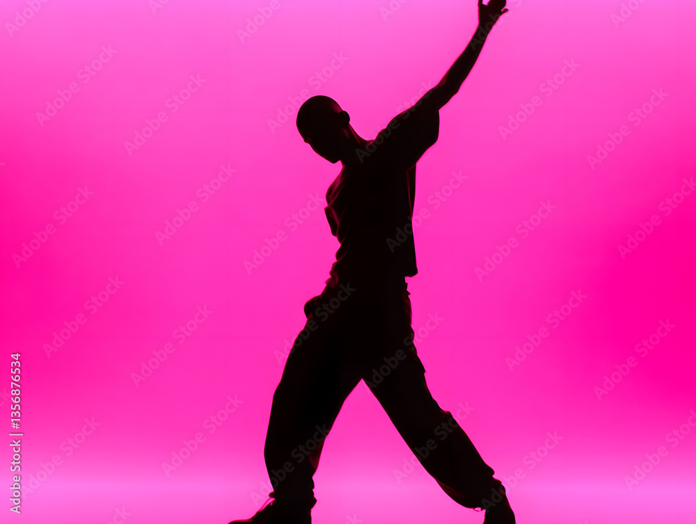 Dynamic Dance Silhouette Against a Vibrant Pink Background