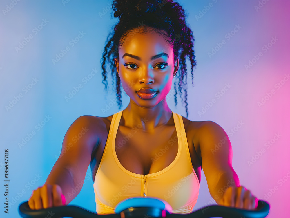 Energized Workout: African American Woman on Exercise Bike