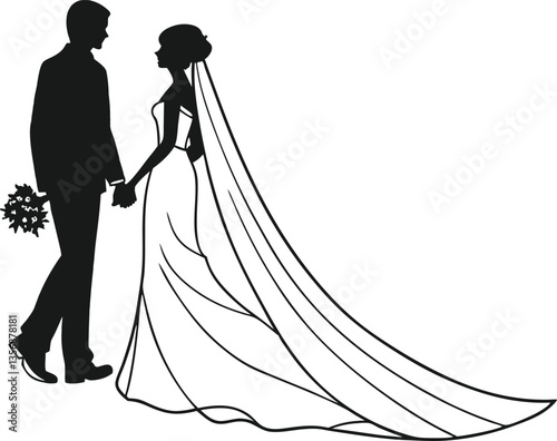 silhouette of bride and groom