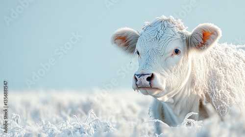 A Holstein cow with a full udder chews the cud in a summer pasture against a clear blue sky Its profile view offers a copy space image 