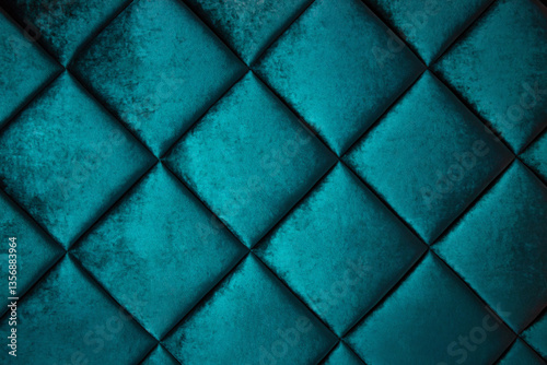 Dark deep green color velour textile square shape upholstered wall panels for decorative use.