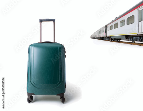 Vector minimalist, travel suitcases and train