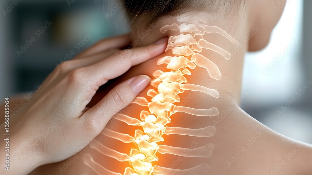 Woman with glowing cervical spine.