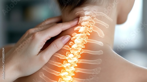 Obraz na płótnie Woman with glowing cervical spine. w salonie