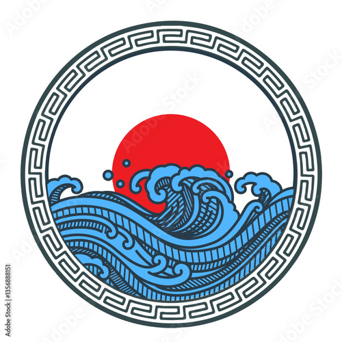 japanese flag and sea cartoon illustration design