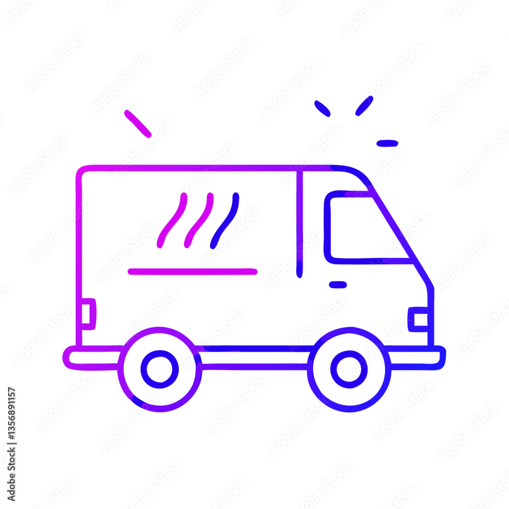 Food delivery van icon in vibrant pink and blue colors Food delivery van icon in vibrant pink and blue colors