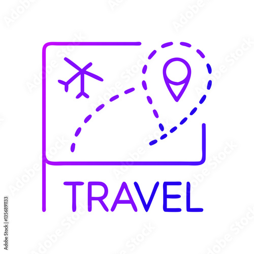 Travel Icon with Airplane and Map Location in Abstract Style  