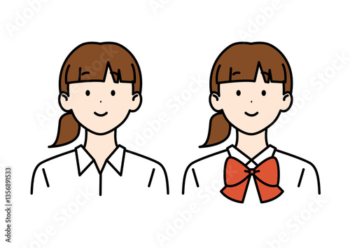 ポニーテールの女子高生 夏