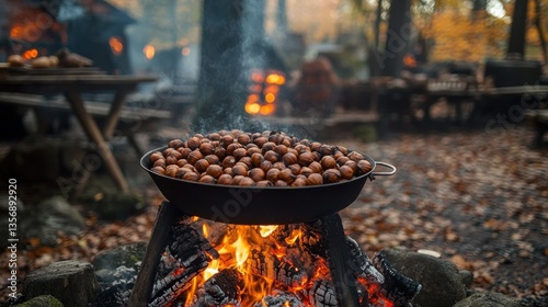 toasting chestnuts over an open fire in the autumn woods evokes a sense of tradition warmth and cozy gathering in a rustic environment