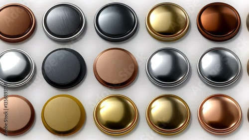 Metallic Textures: A Collection of 15 High-Resolution Circular Metal Samples showcasing various finishes and colors including brushed, polished, and glossy.