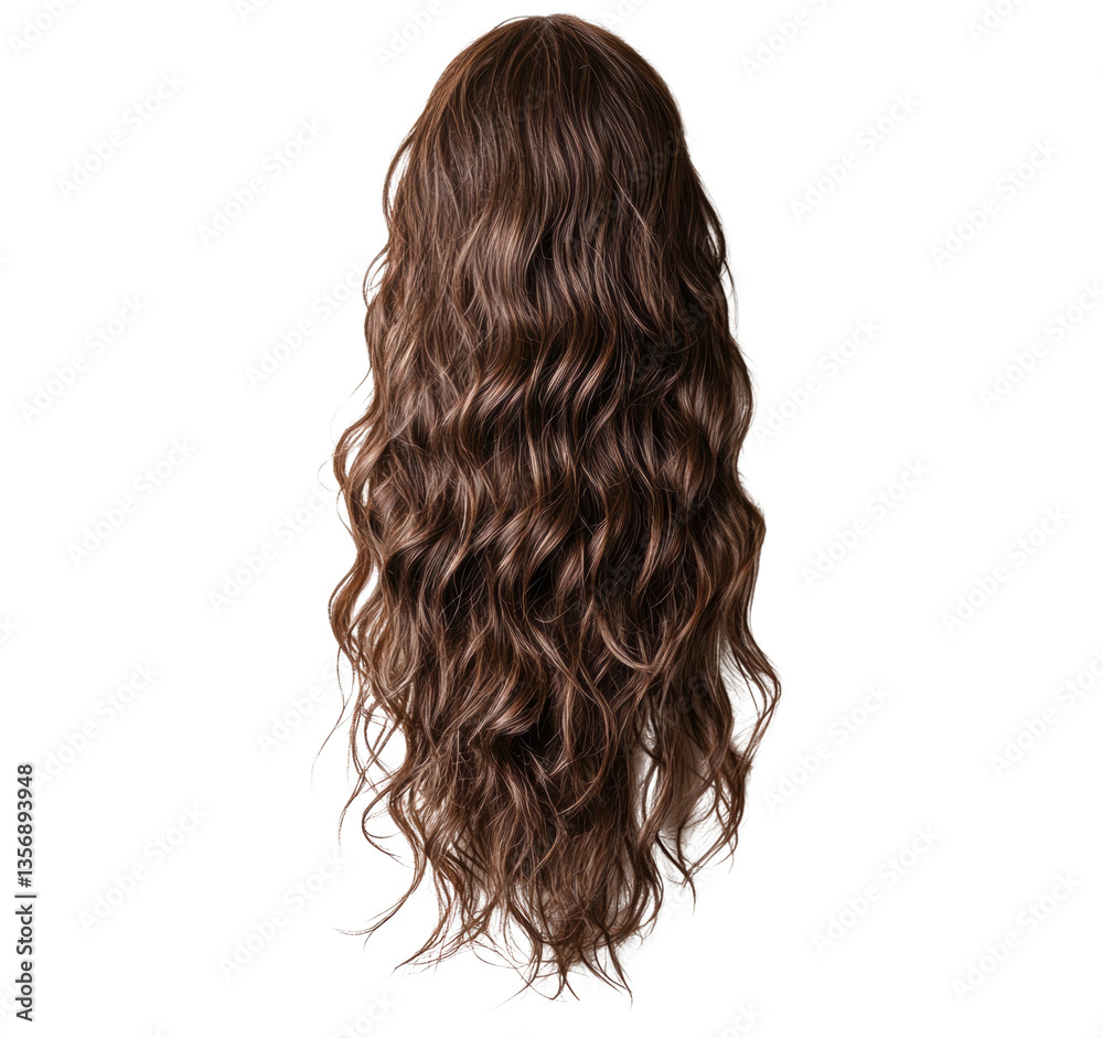 Naklejka premium A woman with long brown hair flowing down her shoulders in a natural outdoor setting with soft natural light , white isolate background