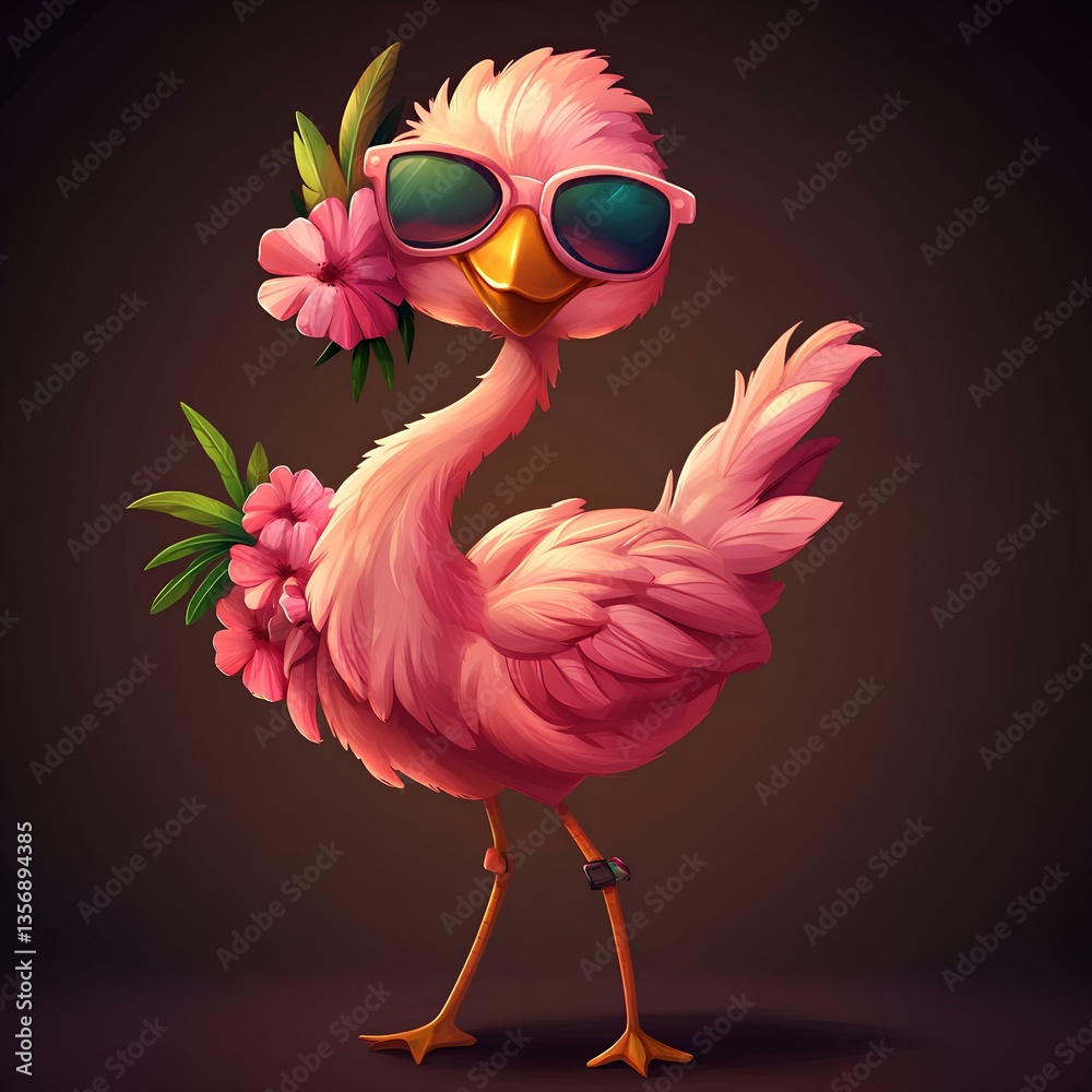 Fototapeta premium Cute baby Dancing flamingo character, cartoon, webtoon, illustration. 