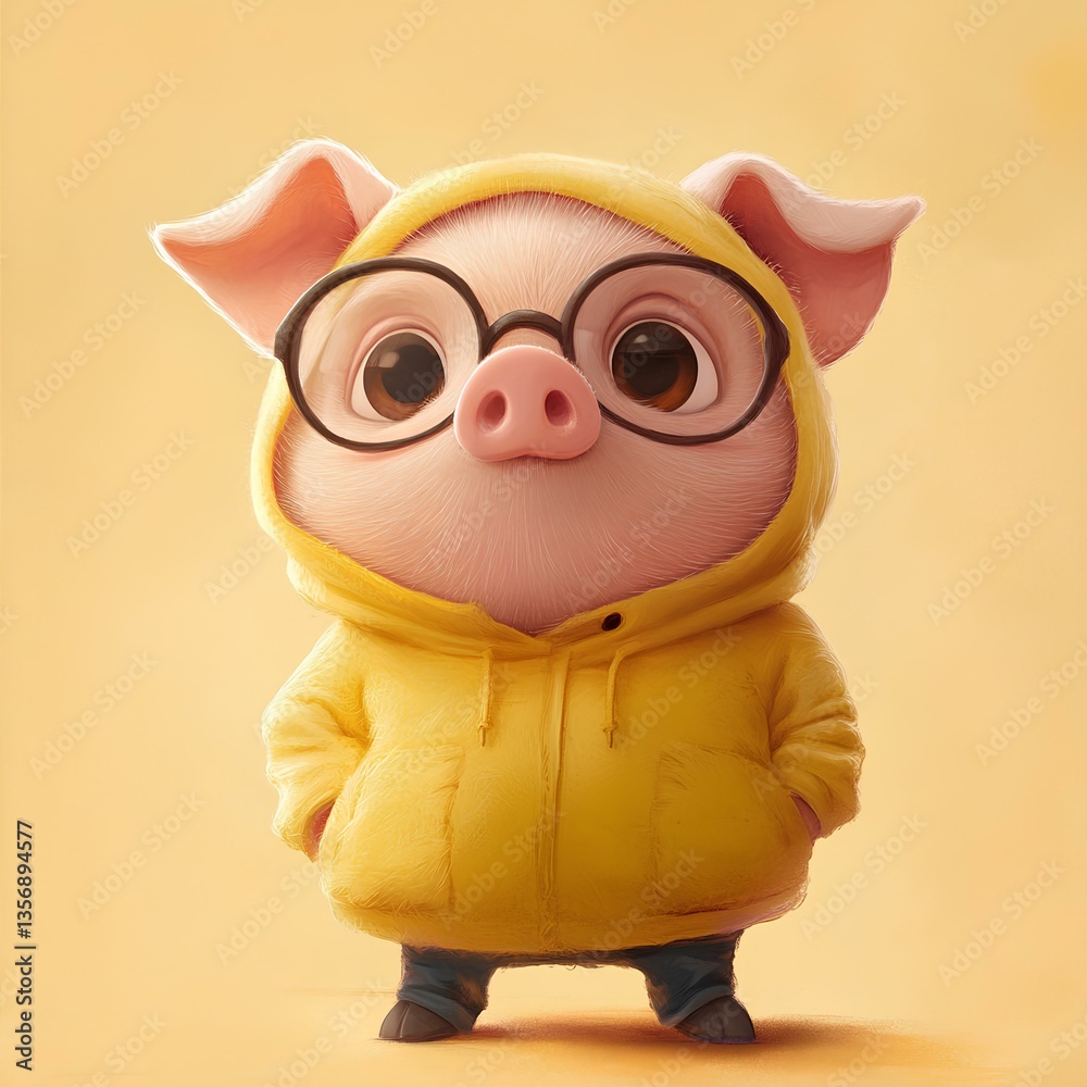 Cute baby pig character, cartoon, webtoon, illustration.