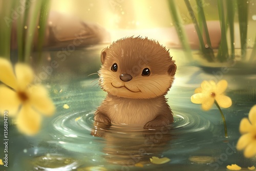 Obraz na płótnie Cute baby otter character, cartoon, webtoon, illustration w salonie