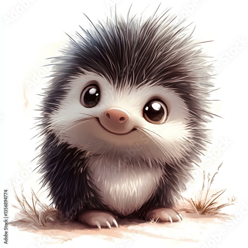 Cute baby Bashful porcupine character, cartoon, webtoon, illustration