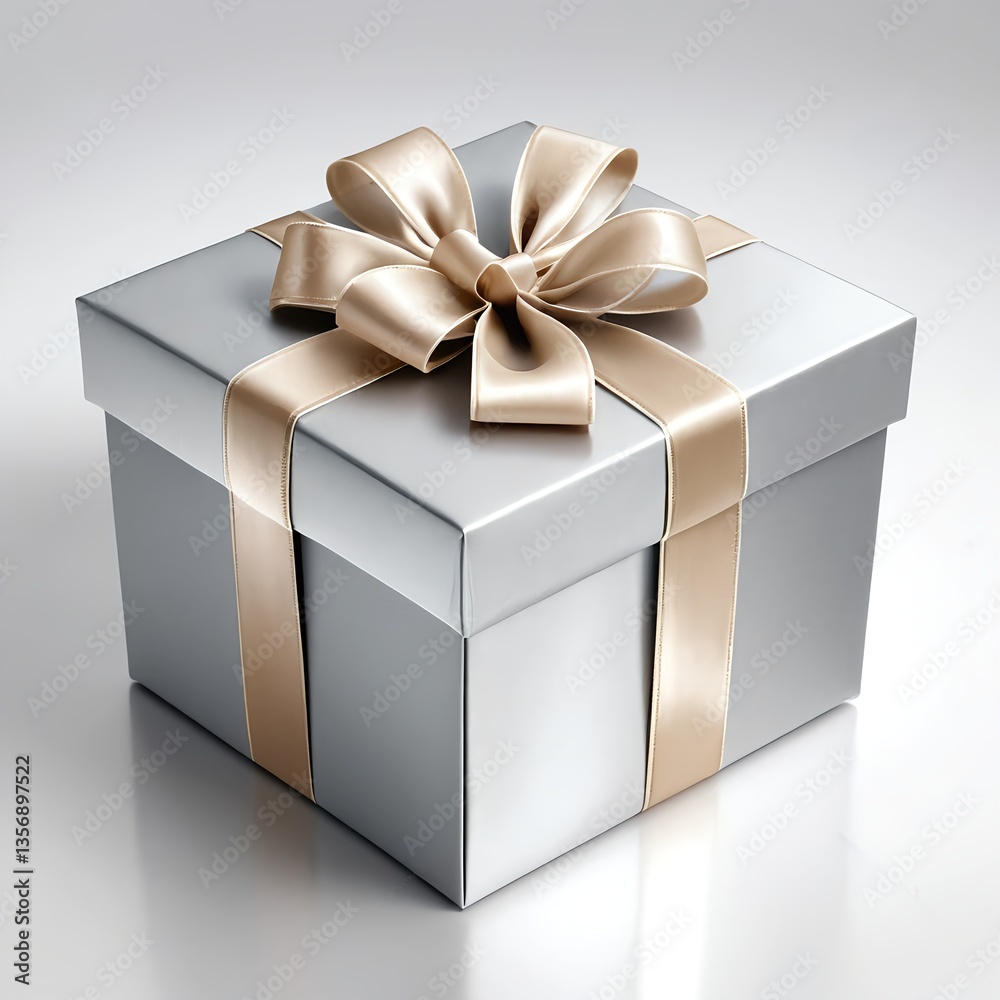 Obraz premium Silver Gift Box with Beige Ribbon