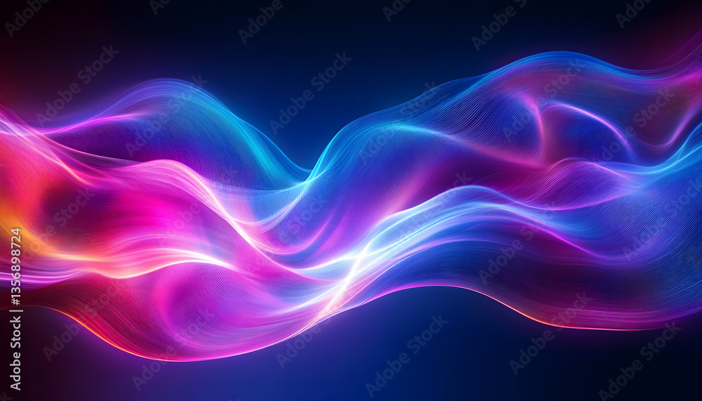 Fototapeta premium Abstract background of modern tech gradient waves in blue and pink hues, technology, modern, abstract, background, waves. Dynamic abstract light trails in neon pink and blue hues.