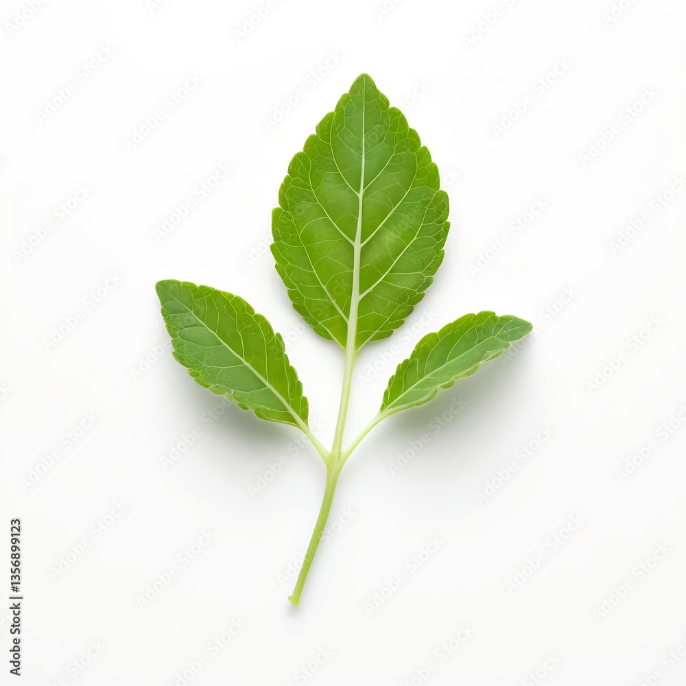 Fototapeta premium Three Green Leaves on White Background