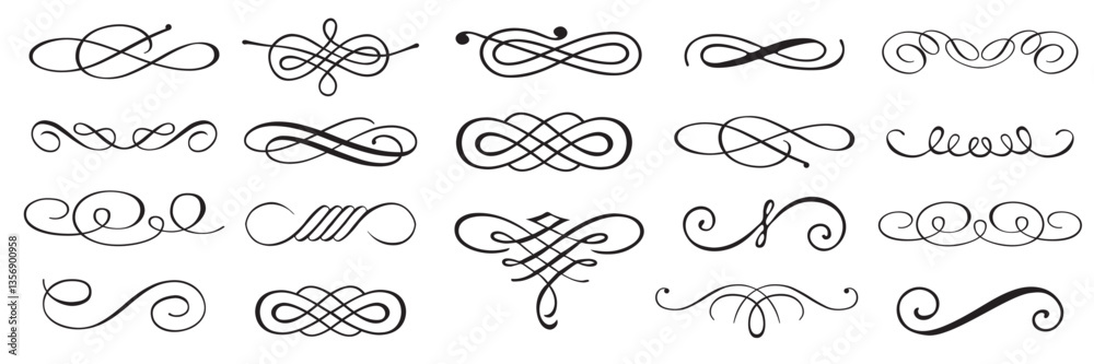 Set of decorative swirl calligraphic divider elements